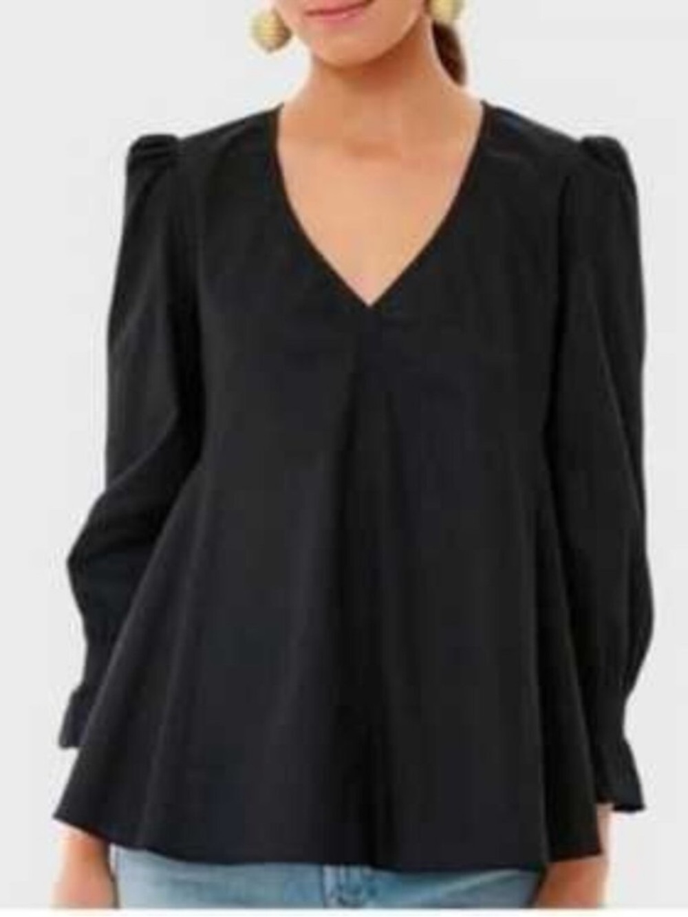 Tuckernuck Pomander Place Easton Swing V Neck Long Sleeve Blouse Black Sz XL